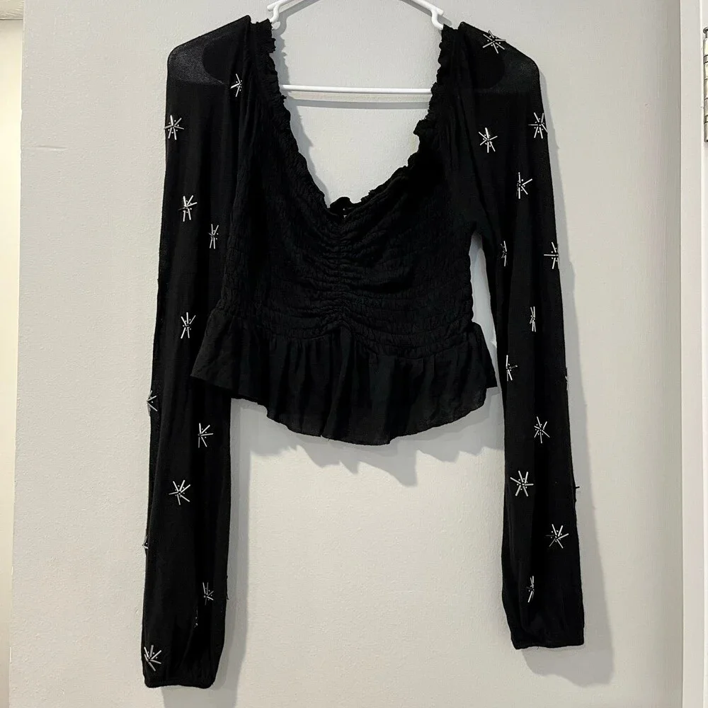 Urban Outfitters Embellished Cropped Peplum Top size XS NWTs - Picture 3 of 7